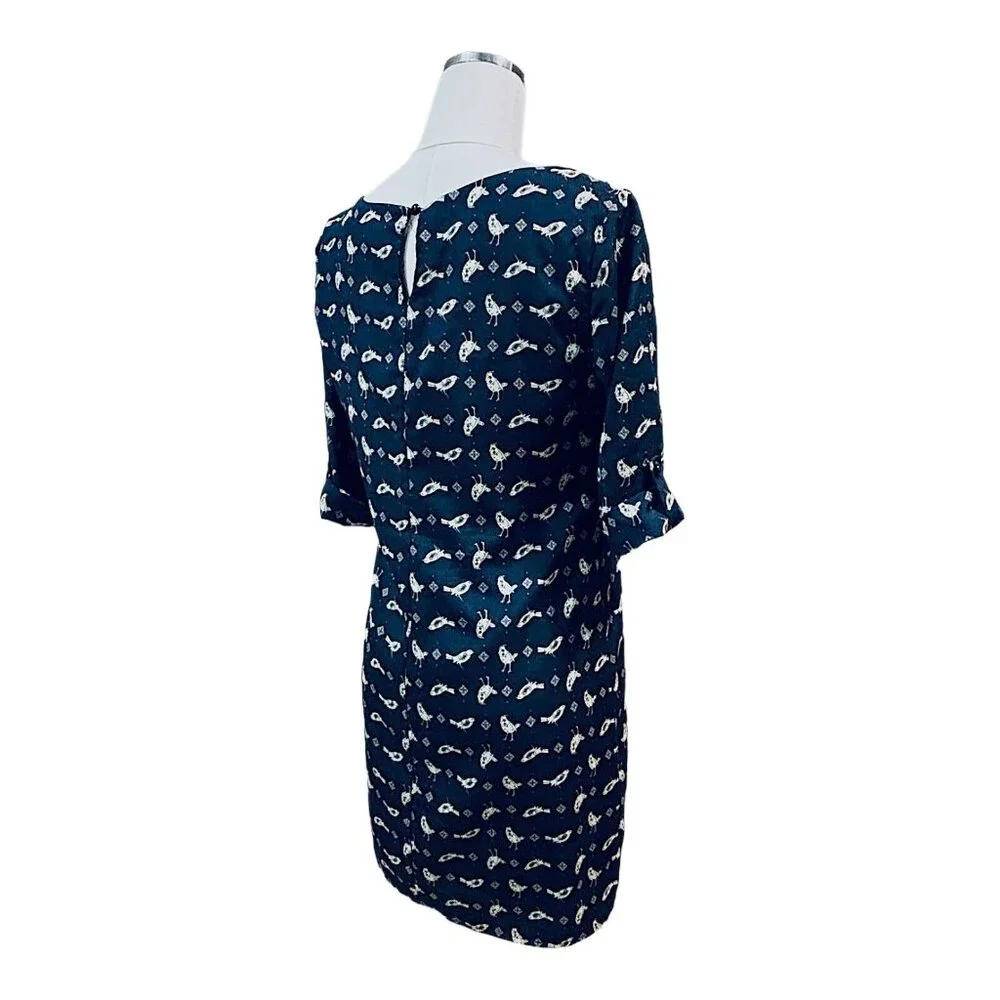 LILY ROSE Womens Shirt Dress Size Medium Bird Navy Blue Preppy Casual Shift Mini - Picture 8 of 16
